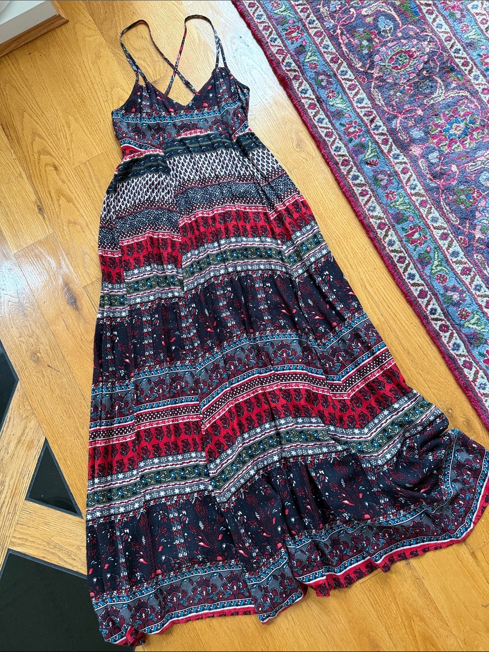 Hollister Red & Black Striped Boho Maxi Dress